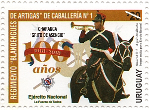 Integrante del Regimiento Blandengues de Artigas con un clarín.