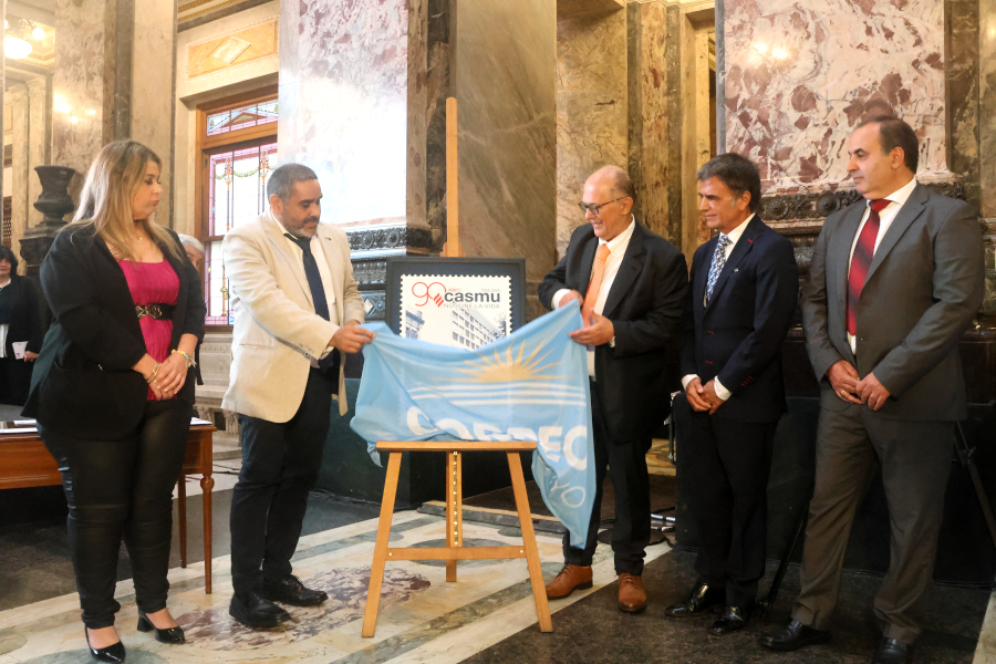 Las autoridades descubrieron la imagen del sello 90 años de Casmu