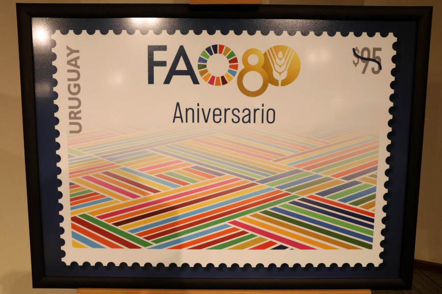 En un acto realizado en la Sala Reinaldo Gargano, Correo Uruguayo presentó un sello postal especial para celebrar el octogésimo aniversario de la Organización de las Naciones Unidas para la Alimentación y la Agricultura (FAO), destacando el compromiso global con la erradicación del hambre y la dignidad humana.
