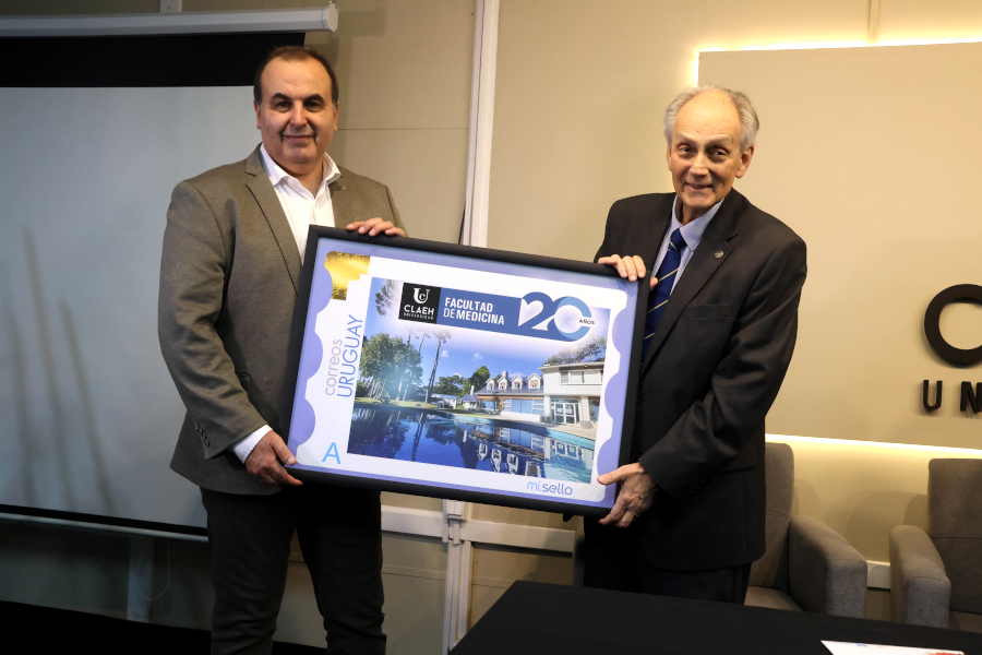 Correo Uruguayo realizó en Punta del Este el lanzamiento de un sello personalizado en conmemoración del vigésimo aniversario de la Facultad de Medicina de la Universidad CLAEH.