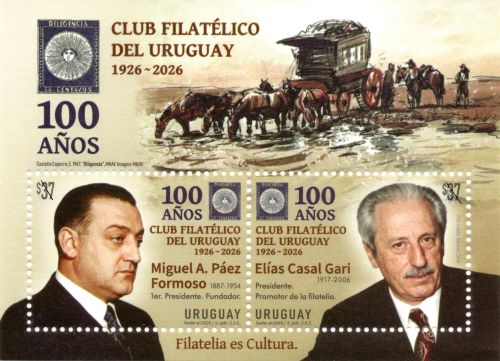 Hoja Filatélica-100 años Club Filatélico del Uruguay