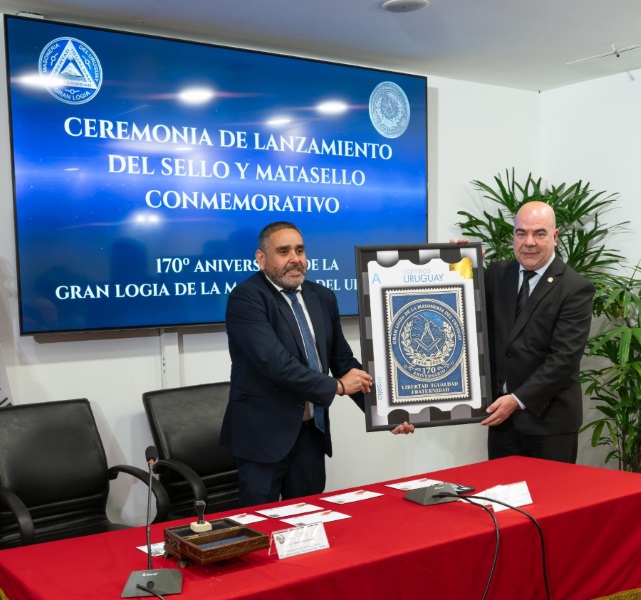 Correo Uruguayo realizó el lanzamiento de un sello personalizado en conmemoración de los 170 años de la Gran Logia de la Masonería del Uruguay.