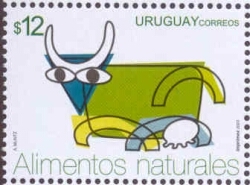 Dibujo artístico, compuesto por líneas y colores, de una vaca.