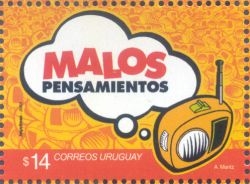 Dibujo de una radio naranja del cuál sale una viñeta que dice 