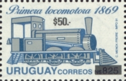 Ilustración de primera locomotora en gris y azul.