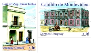 Ilustración de Casa del Arq. Tomás Toribio y de Cabildo de Montevideo.