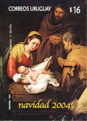 Imagen de María, José y Jesús bebé, y un señor que le está visitando.