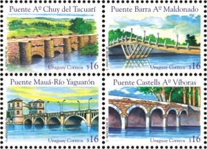 Ilustraciones de cuatro puentes: Puente Arroyo Chuy de Tacuarí, Puente Barra Arroyo Maldonado, Puente Mauá - Río Yaguarón y Puente Castells Arroyo Víboras.