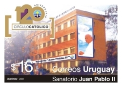 Foto de edificio Círculo Católico Sanatorio Juan Pablo II. Sobre la imagen se ve Logo de 120 años Círculo Católico.