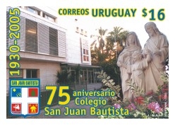 Fotografía de Colegio San Juan Bautista junto a logo del Colegio. Al costado se lee: 1930 - 2005.