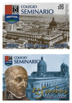 Fotografía de Colegio Seminario en 1880 y en año posterior. Sobre la misma se encuentra la imagen de Ignacio de Loyola.