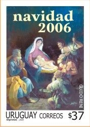 Ilustración de pesebre, se puede ver a María con el niño Jesús y personas que lo visitan.