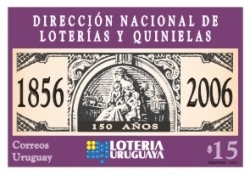 Ilustración de un billete de lotería que tiene como imagen central a una señora sentada con vestido antiguo largo, con un niño pequeño en falda y otro niño al costado. Dentro del mismo se expresa: 