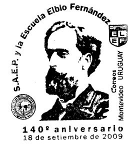 Fotografía de José Pedro Varela y escudo de Colegio y Liceo Elbio Fernández