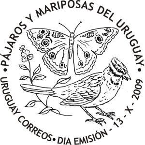 Ilustración de un pájaro y una mariposa en blanco y negro.