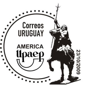 Ilustración de gaucho en caballo con lanza.