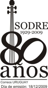 Logo de los 80 años de Sodre, sobre el número 8 es representado un violonchelo.