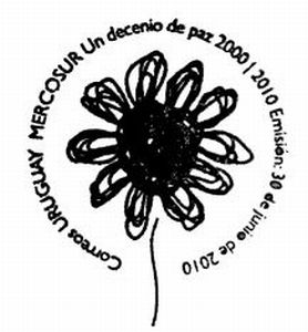 Ilustración de flor símbolo del Decenio de Paz en blanco y negro.