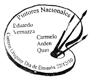 Ilustración de paleta de acuarelas con pinceles y el nombre de los pintores dentro de ella: Carmelo Arden Quin - Eduardo Vernazza