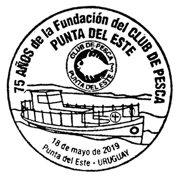Embarcación y logo del Club de Pesca Punta del Este.