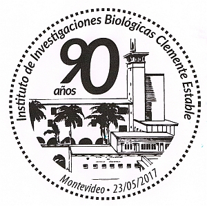 El matasello muestra una ilustración del edificio del Instituto, sobre el que se lee 