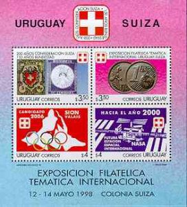 Reproducción las primeras emisiones postales de Uruguay y Suiza como Estado Federal