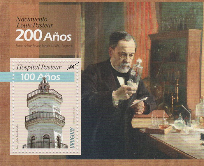 Torre del Hospital Pasteur y retrato de Louis Pasteur