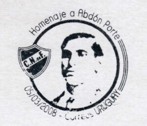 Retrato de Abdón Porte y escudo de Nacional.