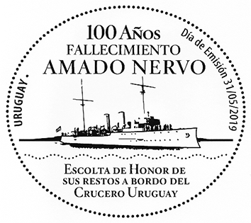 Ilustración del Crucero Uruguay, que realizó la escolta de honor de sus restos.
