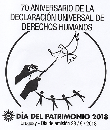 Figura de una paloma formada por una trenza que surge de figuras humanas.