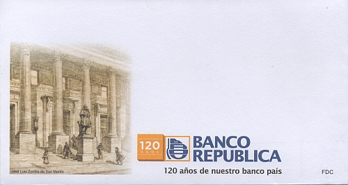 Edificio del BROU y logo del banco.