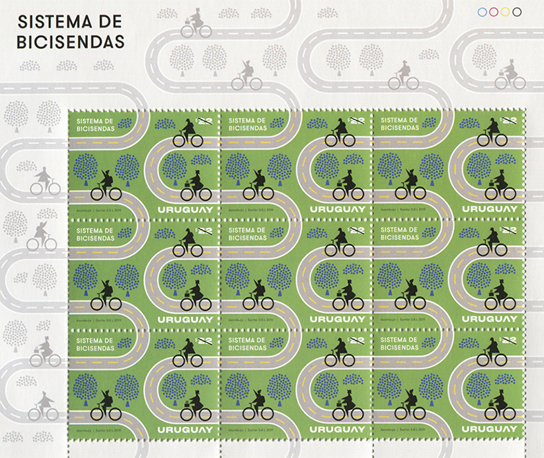 Ilustración de bicisendas y ciclistas.