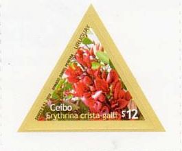Ilustración de una flor de Ceibo en marco triangular.
