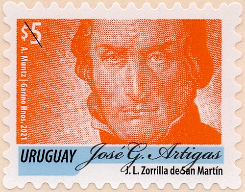 Figura de Artigas en tono naranja